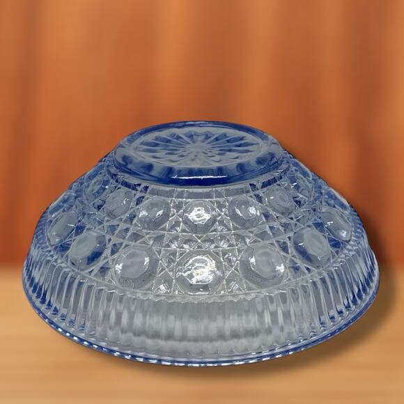 Vintage Indiana Glass Windsor Button & Cane Blue Candy Dish Bowl With Lid - Picture 6 of 7